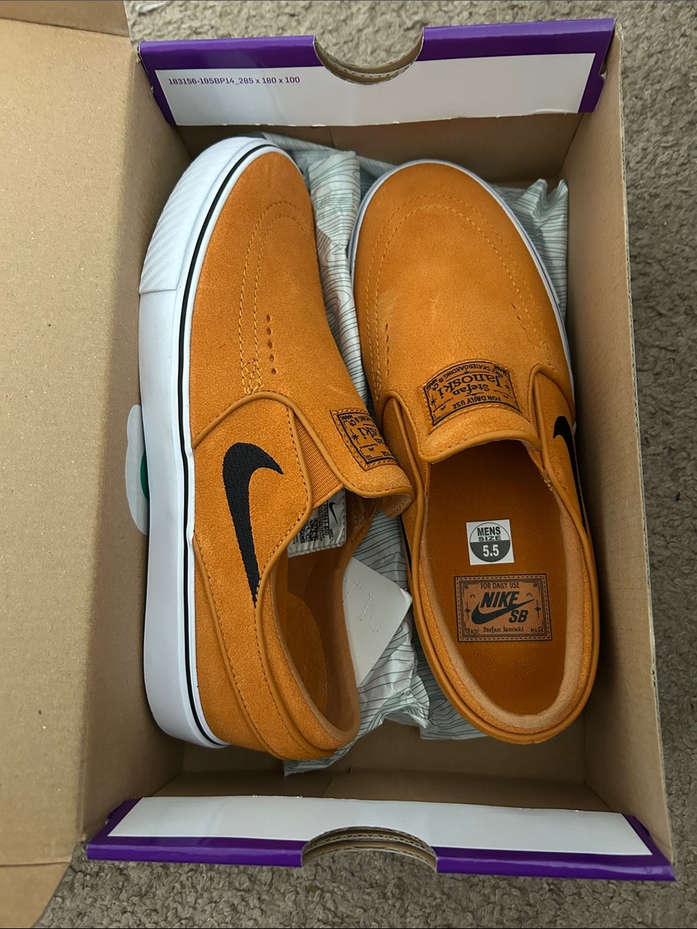 Nike Men’s Orange Suede Slip-On Skate Shoes with Black Swoosh